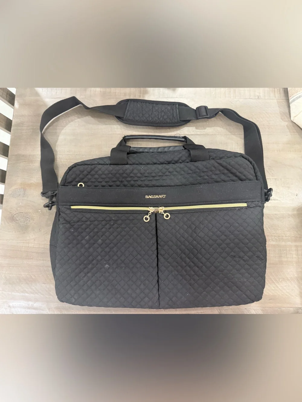 BAGSMART Quilted Black Laptop Messenger with Yellow Accent